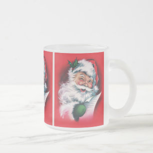 Taza De Cristal Esmerilado Feliz Navidad, cosecha, retro, Santa Claus, feliz