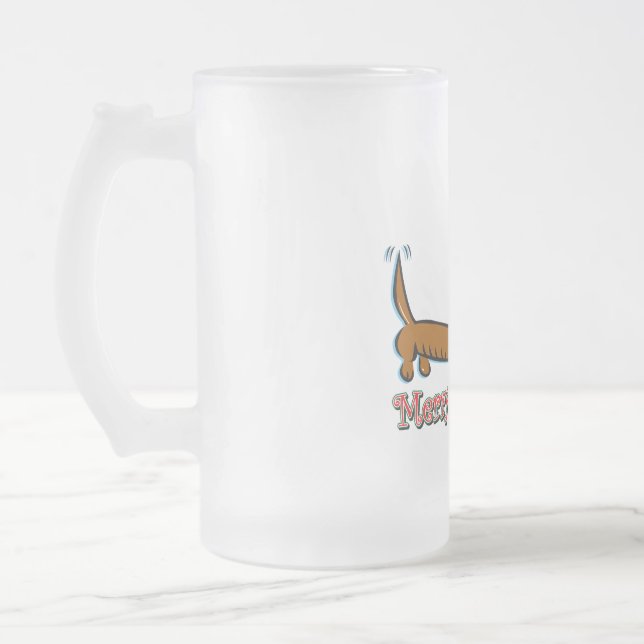 Taza De Cristal Esmerilado Feliz Navidad Dachshund (Izquierda)