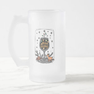 Taza De Cristal Esmerilado Feliz Navidad en un vaso de vino