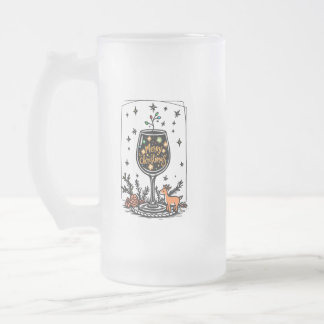 Taza De Cristal Esmerilado Feliz Navidad en un vaso de vino