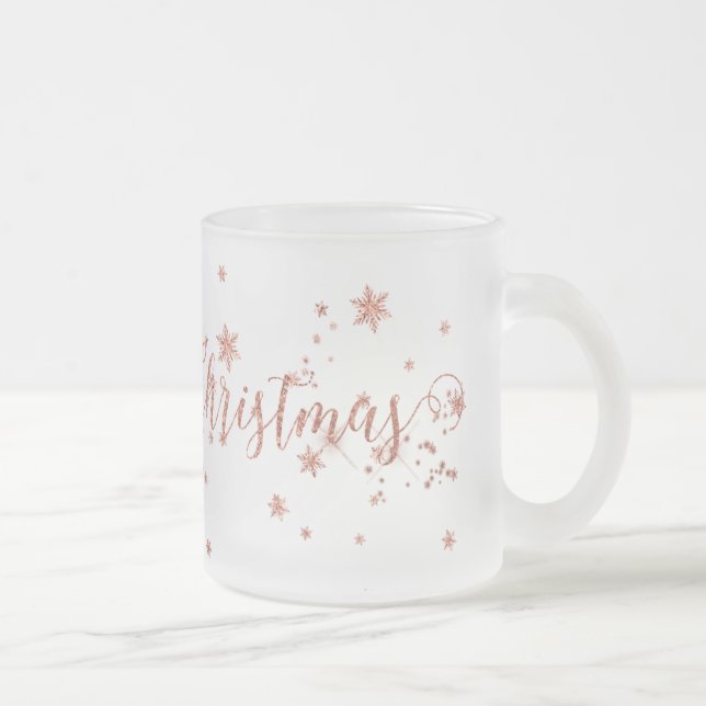 Taza De Cristal Esmerilado Feliz Navidad Frotado Rosa Rosa Gold (Derecha)