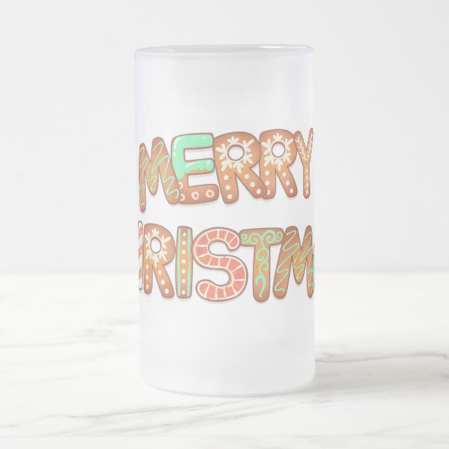 Taza De Cristal Esmerilado Feliz Navidad Gingerbread Typografía (Centro)