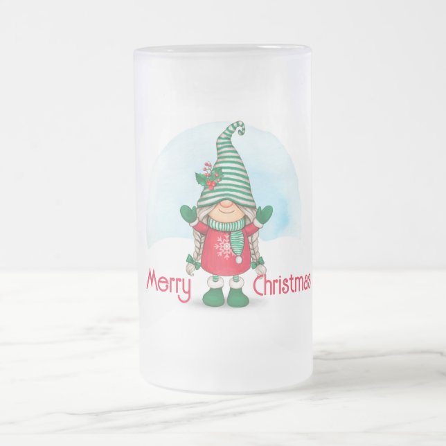 Taza De Cristal Esmerilado Feliz Navidad Gnome (Centro)