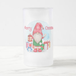 Taza De Cristal Esmerilado Feliz Navidad Gnome Cerveza de vidrio helada Mug