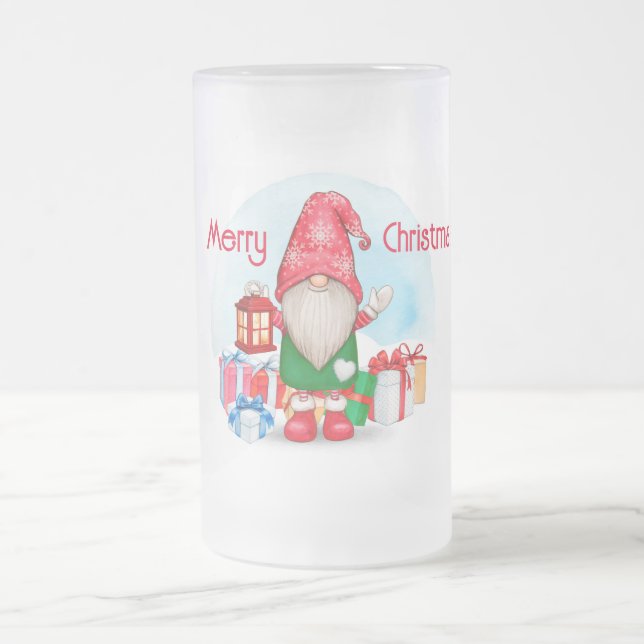 Taza De Cristal Esmerilado Feliz Navidad Gnome Cerveza de vidrio helada Mug (Centro)