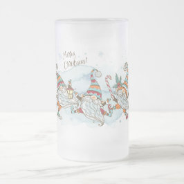 Taza De Cristal Esmerilado Feliz Navidad Gnomes Cerveza de vidrio escarcha