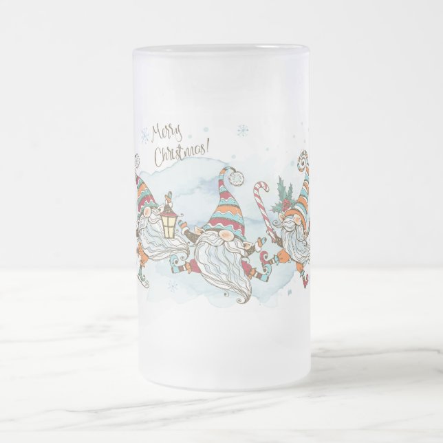 Taza De Cristal Esmerilado Feliz Navidad Gnomes Cerveza de vidrio escarcha (Centro)