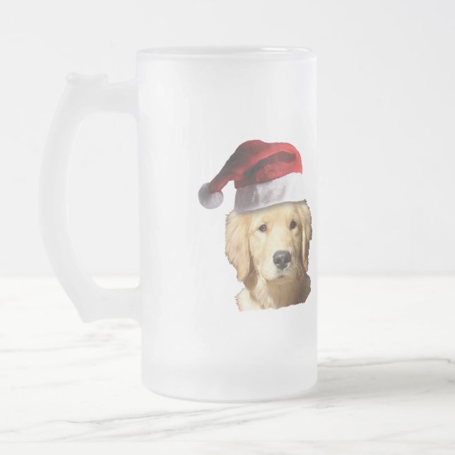 Taza De Cristal Esmerilado Feliz Navidad Golden Retriever (Izquierda)