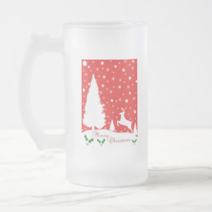 Taza De Cristal Esmerilado Feliz Navidad Invierno Snowflakes