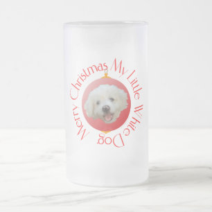 Taza De Cristal Esmerilado Feliz Navidad Perrito Blanco