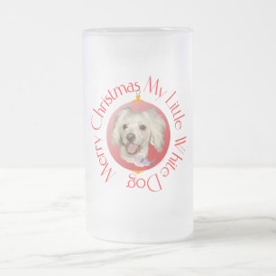 Taza De Cristal Esmerilado Feliz Navidad Perrito Poodle / Bichon Blanco
