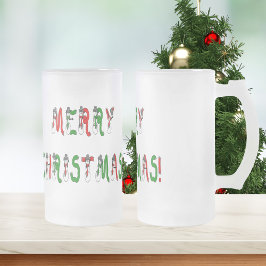 Taza De Cristal Esmerilado Feliz Navidad Snowman Font Frost Mug