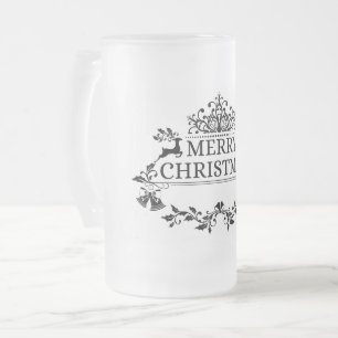 Taza De Cristal Esmerilado Feliz Navidad Word Arte Cerveza de vidrio helada M