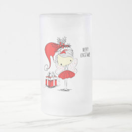 Taza De Cristal Esmerilado Feliz Navidad y leche