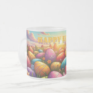 Taza De Cristal Esmerilado Feliz Pascua Huevos Coloridos en Prado Primaveral