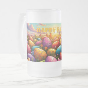 Taza De Cristal Esmerilado Feliz Pascua Huevos Coloridos en Prado Primaveral