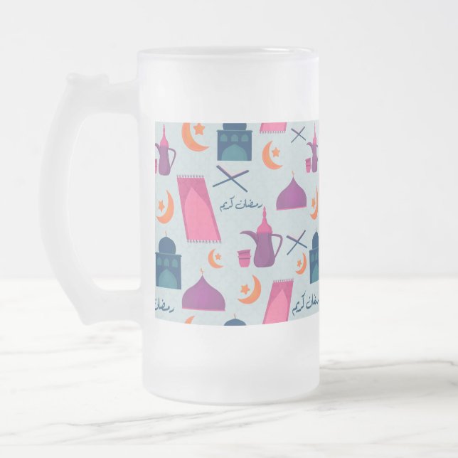 Taza De Cristal Esmerilado Feliz patrón de Ramadán (Izquierda)