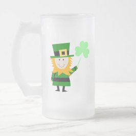 Taza De Cristal Esmerilado Feliz pequeño Leprechaun Frost Glass Mug