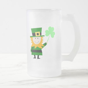 Taza De Cristal Esmerilado Feliz pequeño Leprechaun Frost Glass Mug