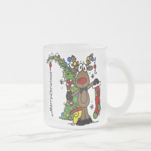 Taza De Cristal Esmerilado Feliz reno navideño