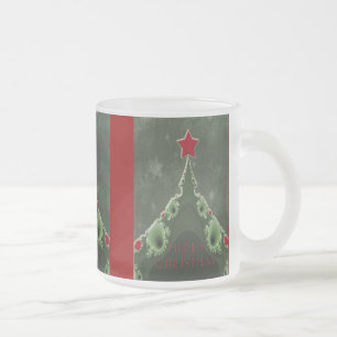 Taza De Cristal Esmerilado Feliz saludo de Navidad - Árbol fractal y estrella