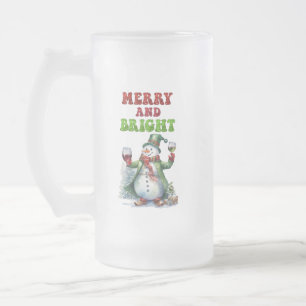 Taza De Cristal Esmerilado Feliz y brillante Snowman