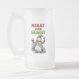 Taza De Cristal Esmerilado Feliz y brillante Snowman