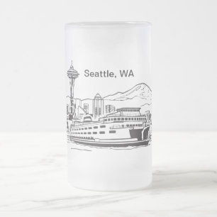 Taza De Cristal Esmerilado Ferrocarril Seattle y Línea de Skyline Art Estado 