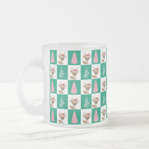 Taza De Cristal Esmerilado Fiesta de árboles de navidad Cute Reindeer Santa M