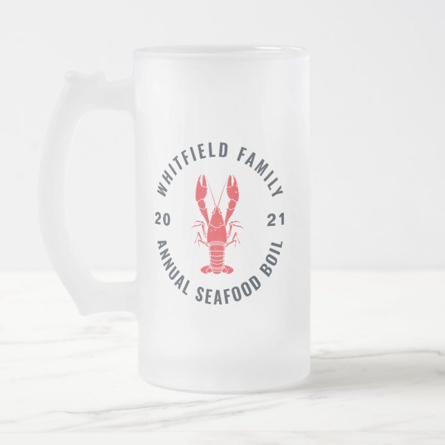 Taza De Cristal Esmerilado Fiesta de hervir de mariscos de familia 4 de julio (Izquierda)