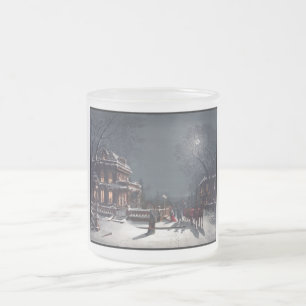 Taza De Cristal Esmerilado Fiesta de Nochebuena Victoriana Carruaje de Invier