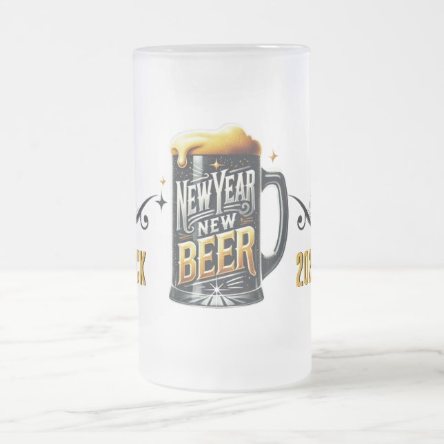 Taza De Cristal Esmerilado Fiesta divertido de cerveza de Año Nuevo (Centro)