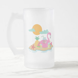 Taza De Cristal Esmerilado Fiesta rosado de Flamingo