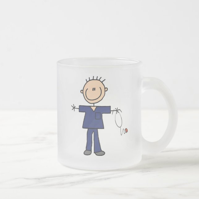 Taza De Cristal Esmerilado Figura masculina enfermera - azul del palillo (Derecha)