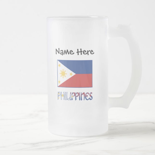 Taza De Cristal Esmerilado Filipinas y la bandera filipina personalizada (Derecha)