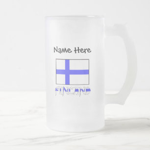 Taza De Cristal Esmerilado Finlandia y Bandera Finlandesa Personalizadas