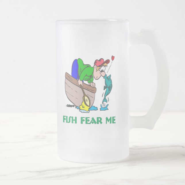 Taza De Cristal Esmerilado Fish Fear Me Miedo Gracioso Pesca Mug (Derecha)