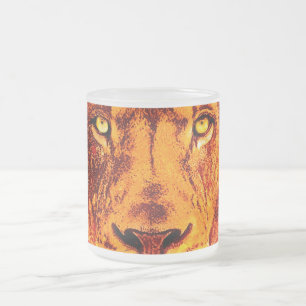 Taza De Cristal Esmerilado Flamante cara de león