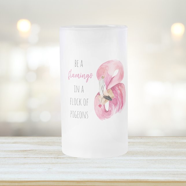 Taza De Cristal Esmerilado Flamingo De Color Rosa Exótico Moderno Con Cita (Subido por el creador)