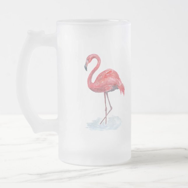 Taza De Cristal Esmerilado Flamingo rosa, acuarela. (Izquierda)