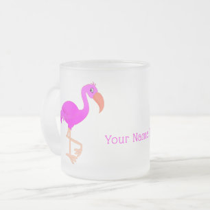Taza De Cristal Esmerilado Flamingo rosa Frost Glass Mug - Nombre de texto Pe