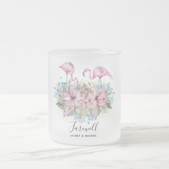 Taza De Cristal Esmerilado Flamingos Adiós amigos del regalo de Voyage (Centro)