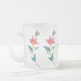 Taza De Cristal Esmerilado Flor acuarela rosa