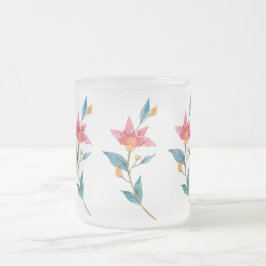 Taza De Cristal Esmerilado Flor acuarela rosa