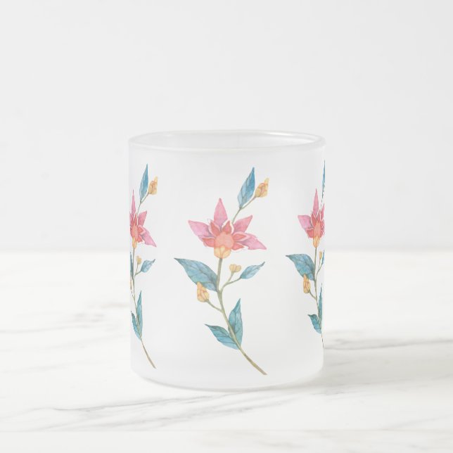 Taza De Cristal Esmerilado Flor acuarela rosa (Centro)