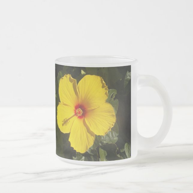 Taza De Cristal Esmerilado Flor amarilla hibiscus (Derecha)