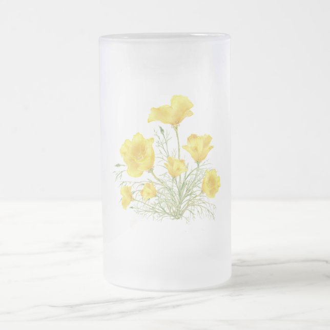 Taza De Cristal Esmerilado Flor de amapola de California (Centro)