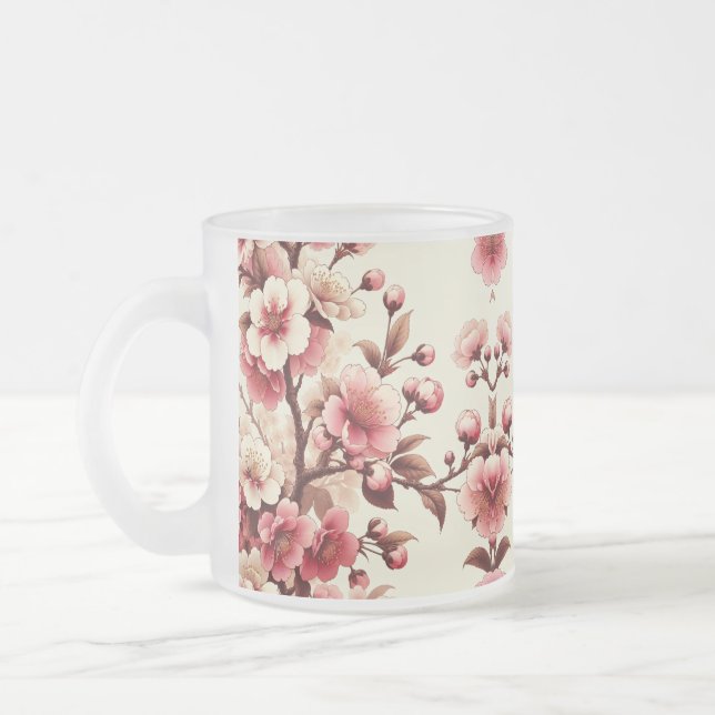 Taza De Cristal Esmerilado Flor de Cerezo (Izquierda)