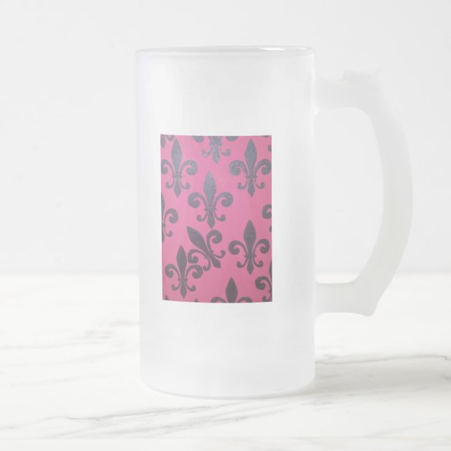 Taza De Cristal Esmerilado Flor de lis rosada (Derecha)
