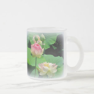 Taza De Cristal Esmerilado Flor de Lotus y vidrio esmerilado preciosos del